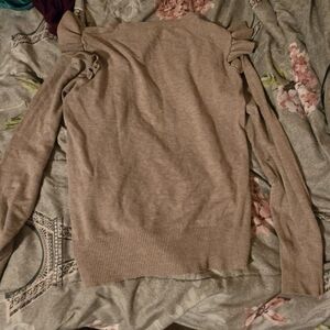 Women's Tan Sweater with Ruffle Detail